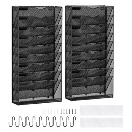 File Wall Rack Mesh Wall File Holder 2-Piece 10 Pockets for Office/School