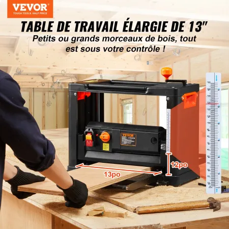 Thickness Planer, Two Speed, 33 cm Width Worktable Benchtop Planer, Three-Blade, 15-Amp 2000W Powerful Motor, 30.5 cm Extended I