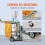 Cleaning Cart, 3-Shelf Commercial Janitorial Cart, 200 lbs Capacity Plastic Housekeeping Cart, with 25 Gallon PVC Bag, 120 x 51 