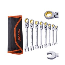 Flex-Head Ratcheting Wrench Set 8 PC Metric 8 mm-17 mm with Roll-up Pouch