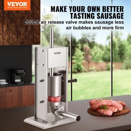 Manual Sausage Stuffer, 5LBS/3L Capacity, Two Speed 304 Stainless Steel Vertical Sausage Stuffer, Sausage Filling Machine with 4