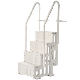 4-Step White Pool Ladder of 2 Handrails Supports 400 lb for 48-54 In Pools