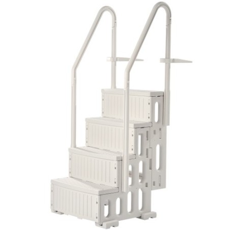 4-Step White Pool Ladder of 2 Handrails Supports 400 lb for 48-54 In Pools