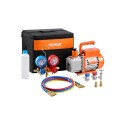 3.5 CFM HVAC Single Stage Rotary Vane Vacuum Pump and Manifold Gauge Kit Compatible with R134a, R22, R12, R502, R502, R410A,