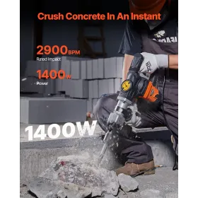 Demolition Jack Hammer Concrete Breaker 1600W Electric Hammer 2 Chisel Bit