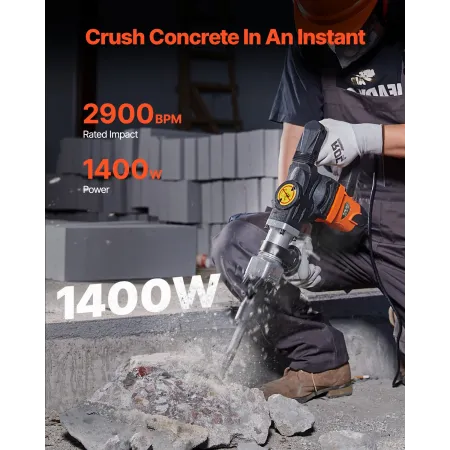 Demolition Jack Hammer Concrete Breaker 1400W Electric Hammer 2 Chisel Bit
