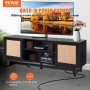 Rattan TV Stand for 75" TV Boho TV Stand with Build-in Socket Black