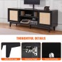 Rattan TV Stand for 75" TV Boho TV Stand with Build-in Socket Black