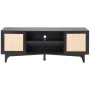 Rattan TV Stand for 75" TV Boho TV Stand with Build-in Socket Black