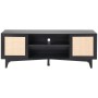 Rattan TV Stand for 75" TV Boho TV Stand with Build-in Socket Black