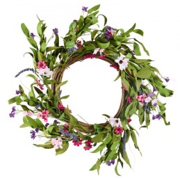 Artificial Decorative Wreath 22 in Pink Green Daisies Year Round Wreath