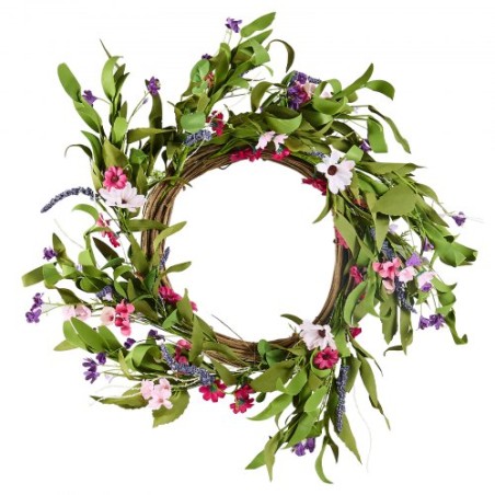 Artificial Decorative Wreath 22 in Pink Green Daisies Year Round Wreath