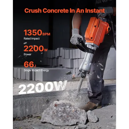 Demolition Jack Hammer Concrete Breaker 2200W Electric Hammer 4 Chisel Bits