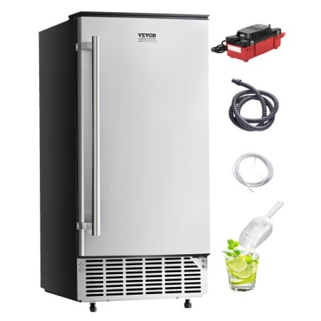 Undercounter Built-in Ice Maker 80 Lbs/Day with Drain Pump Reversible Door