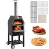 Outdoor Pizza Oven, 12" Wood Fire Oven, 2-Layer Pizza Oven Wood Fired, Wood Burning Outdoor Pizza Oven w/ 2 Removable Wheels,