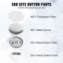 500 Sets 1 inch 25mm Pin Back Button Parts, DIY Round Button Badge Parts, Set Includes Metal Top, Plastic/Metal Button, Clear Fi