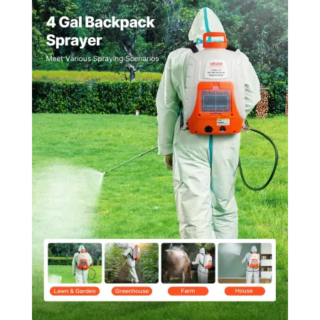 Battery Powered Backpack Sprayer 15.1 L Tank 0-90 PSI Adjustable Pressure