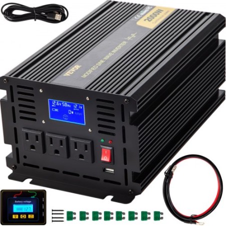 Power Inverter Modified Sine Wave Inverter 2000W DC 12V til AC 120V m/LCD