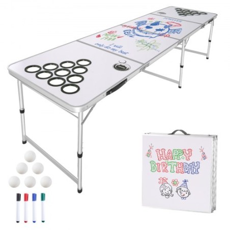 2.4 m Portable Beer Pong Tailgate Table Party Game Cup Holes Pong Balls