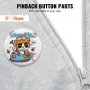 200 Sets 3 inch 75mm Pin Back Button Parts, DIY Round Button Badge Parts, Set Includes Metal Top, Plastic/Metal Button, Clear Fi