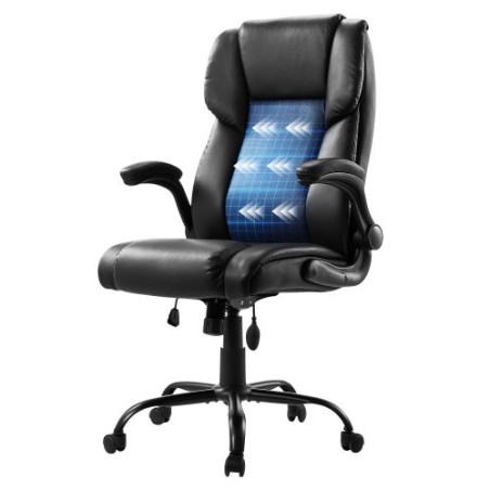 Executive Chair High Back Desk Stol Flip-Up armlæn lumbar Support Black