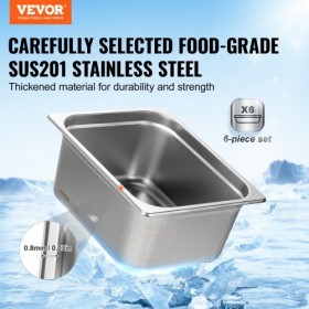 6 Pack 1/2 Size Hotel Pans Steam Table Pan Stainless Steel 6" Deep