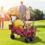 Collapsible Wagon with Removable Canopy, 220lbs Heavy Duty Foldable Beach Wagon with Big Wheels, Folding Outdoor Utility Wagon G