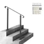 Wrought Iron Handrail, Fit 1 or 2 Steps Outdoor Stair Railing, Adjustable Front Porch Hand Rail, Black Transitional Hand railing
