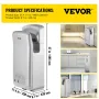 VEVOR Jet Hand Dryer, Premium Electric Commercial Blade Hand Dryer, ABS Air Dryer Hand with HEPA Filtration Wall Mount Hand Drye