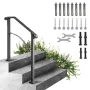 VEVOR Handrails for Outdoor Steps, Fit 2 or 3 Steps Outdoor Stair Railing, Arch2 Wrought Iron Handrail, Flexible Porch Railing, 