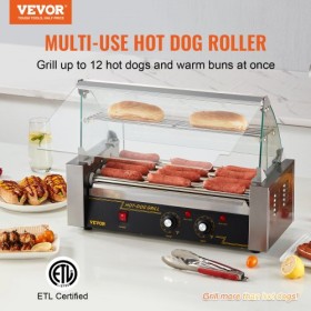 Electric 12 Hot Dog 5 Roller Grill Cooker Machine Backsplash & Shelf 1000W