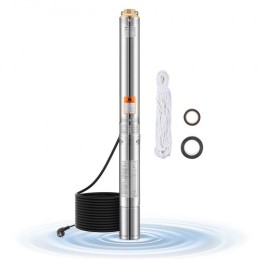 Dybt brønd nedsænket pumpe rustfrit stål vandpumpe 1100W indgangseffekt, 246ft maksimal løft, 100L/min strømningshastighed for