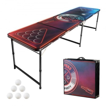 2.4 m Portable Beer Pong Tailgate Table Party Game LED Carrying Handle
