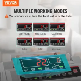 VEVOR Banknotes Counter With LED Display, Professional Note Counter With Counterfeit Detector, UV/MG, 1000 Bills/Minute, Counts 