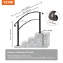 VEVOR Handrails for Outdoor Steps, Fit 1 or 3 Steps Outdoor Stair Railing, Black Wrought Iron Handrail, Flexible Front Porch Han