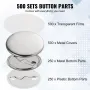 500 Sets 1.25 inch 32mm Pin Back Button Parts, DIY Round Button Badge Parts, Set Includes Metal Top, Plastic/Metal Button, Clear