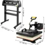 Digital Clamshell 15"x15" (38 X 38cm) Heat Transfer Press + 34 Inch Vinyl Cutter Machine Kit Software