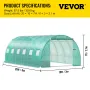 VEVOR Walk-in Tunnel Greenhouse, 609.6 x 304.8 x 213.4 cm Portable Plant Hot House w/ Galvanized Steel Hoops, 3 Top Beams, 4 Dia