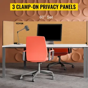 VEVOR Desk Divider 60'' Desk Privacy Panel, 3 Panels Privacy Acoustic Panel, Sound Absorbing Acoustic Privacy Panel, Reduce Nois