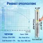 VEVOR Deep Well Submersible Pump, 750W 230V/50Hz, 100L/min 66 m Head Sand Resistant 5%, 20 m Electric Cord, 7.6 cm Stainless Ste