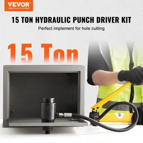 15 Ton Hydraulic Knockout Punch Driver Kit Hole Tool 1/2"-4" with 10 Dies