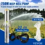 Deep Well Submersible Pump, 750W 230V/50Hz, 105L/min 62 m Head Sand Resistant 5%, 20 m Electric Cord, 8.9 cm Stainless Steel Wat
