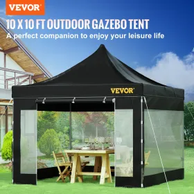 VEVOR 304.8 x 304.8 cm Pop Up Canopy Tent, Outdoor Patio Gazebo Tent with Removable Sidewalls and Wheeled Bag, UV Resistant Wate