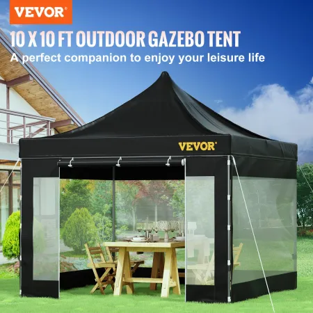 VEVOR 304.8 x 304.8 cm Pop Up Canopy Tent, Outdoor Patio Gazebo Tent with Removable Sidewalls and Wheeled Bag, UV Resistant Wate