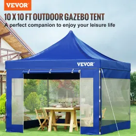 VEVOR 304.8 x 304.8 cm Pop Up Canopy Tent, Outdoor Patio Gazebo Tent with Removable Sidewalls and Wheeled Bag, UV Resistant Wate