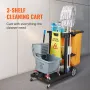 VEVOR Cleaning Cart, 3-Shelf Commercial Janitorial Cart, 200 lbs Capacity Plastic Housekeeping Cart, with 25 Gallon PVC Bag, 120