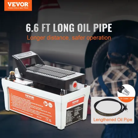 VEVOR Air Hydraulic Pump, 6895 bar 1.9L Reservoir, NPT 10mm Oil Outlet, NPT 6.4 mm Inlet, 2m Pipe, Foot Actuated Hydraulic Pump 