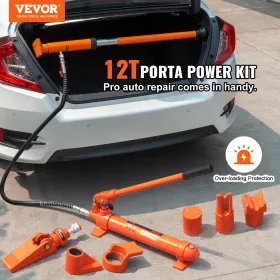 12 Ton Porta Power Kit, Hydraulic Ram with Pump with 4.6 ft/1.4 m Oil Hose, Portable Hydraulic Jack with Storage Case for Automo