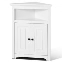 32" Corner Storage Cabinet with 2 Wooden Doors & Adjustable Shelves White