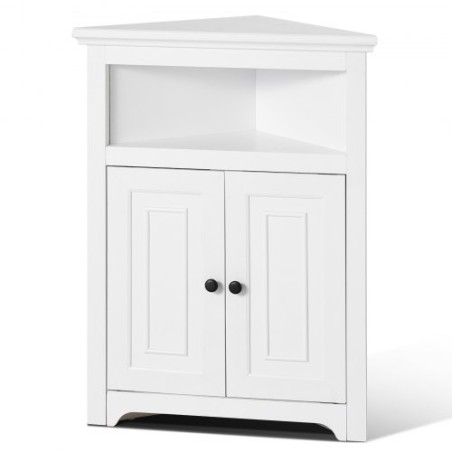 32" Corner Storage Cabinet with 2 Wooden Doors & Adjustable Shelves White